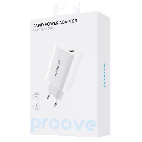 Зарядний пристрій Proove Wall Charger USB-C+USB Rapid 20W White фото 8
