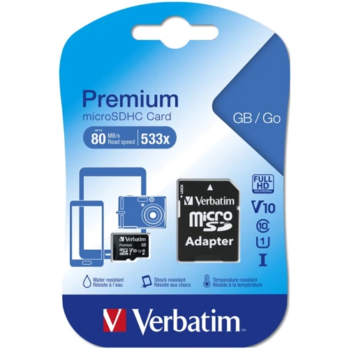 Карта пам'яті Verbatim 128GB microSDXC Class 10 UHS-I U1 V10 Premium + adapter (44085): Тип карти MicroSDXC