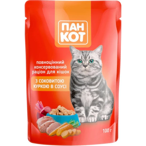 Влажный корм ПанКот Для котов Курица в соусе 100 г х 24 шт. (4820111140985-24): Тип Влажный корм