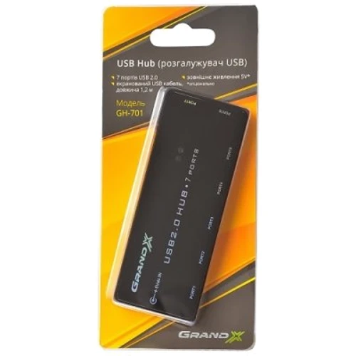 Аксессуар для ноутбуков USB хаб Grand-X 7 портов + 1,2m USB cable (GH-701) фото 6