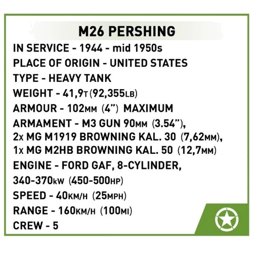 Конструктор Cobi Танк M26 Першинг 1:28 904 детали (COBI-2564): Количество деталей, шт. 904