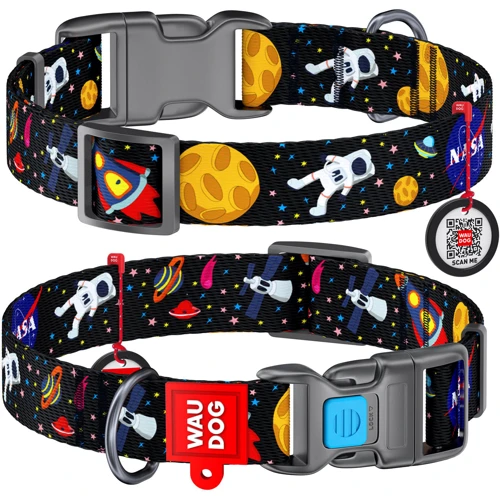 Ошейник WAUDOG Nylon с QR-паспортом, рисунок "NASA", пластиковый фастекс 20 мм 24-40 см разноцветный (4749)