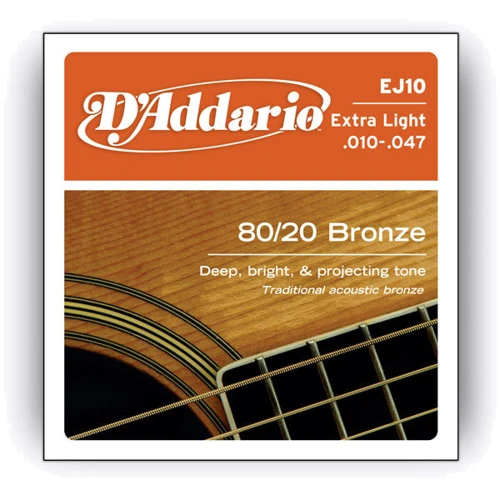 Струна для гитар Струны D`ADDARIO EJ10 80/20 BRONZE EXTRA LIGHT 10-47: Тип Комплект струн
