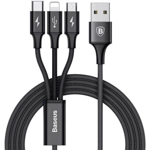 Кабель Baseus USB Cable to Lightning/microUSB/USB-C Rapid 3-in-1 1.2m Black (CAMLT-SU01)