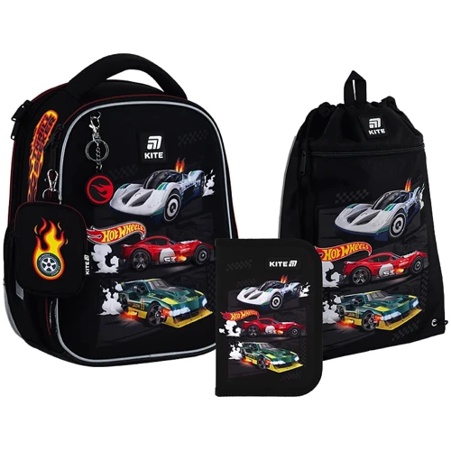 Набор Kite рюкзак + пенал + сумка для обуви 555 Hot Wheels (SET_HW25-555S)