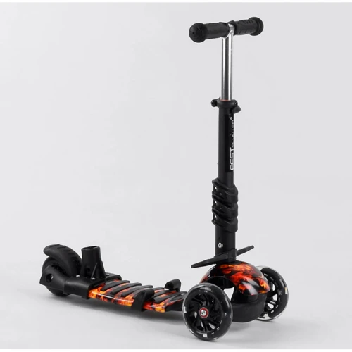 Самокат 5в1 Best Scooter, PU колеса, подсветка колес, Абстракция Black/Orange (102017): Материал колес полиуретан