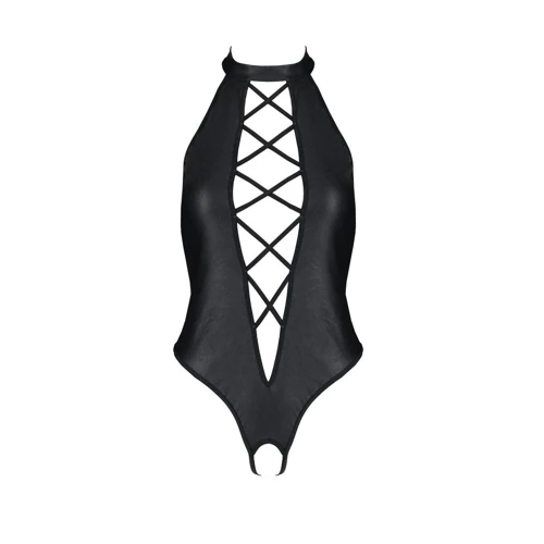 Боди из эко-кожи с имитацией шнуровки и открытым доступом Nancy Body black XXL/XXXL - Passion