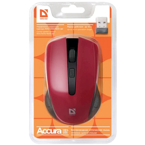 Мышь Defender Accura MM-935 Red (52937): Эргономика симметричная для левшей