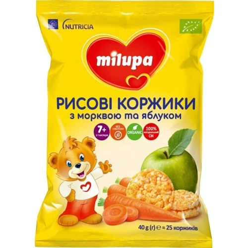 Milupa рисовые коржики морковь и яблоко 40 г от 7 мес.