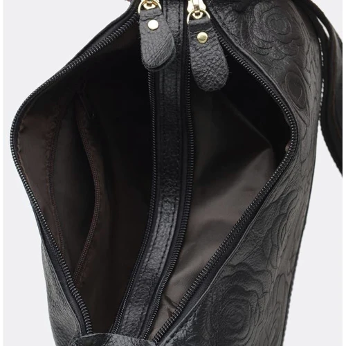 Женская сумка через плечо Borsa Leather черная (K1301-black): Фактура Тиснение, Матовая, Зернистая