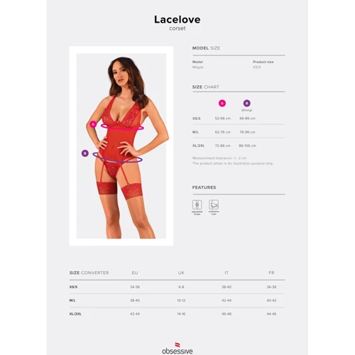 Прозрачный корсет Obsessive Lacelove corset XL/2XL Red