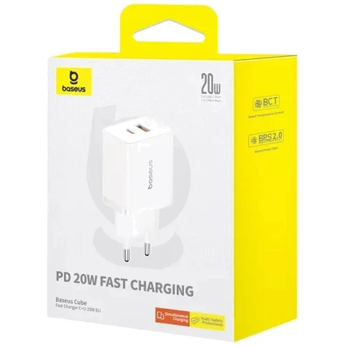 Зарядное устройство Baseus Wall Charger USB-C+USB Cube Fast Charger 20W Cluster White (P10111403213-00) фото 8