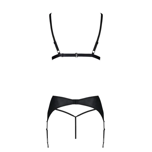 Комплект из эко-кожи Passion Miley Set black XXL/XXXL: трусики, бюстгальтер, пояс для чулок