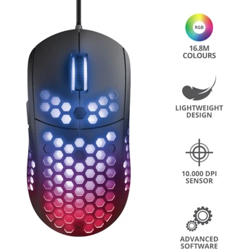Мышь Trust GXT 960 Graphin Ultra-lightweight RGB Black (23758): Длина кабеля 1,8 м