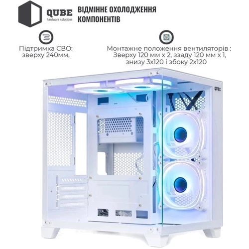 Корпус QUBE REEF ARGB White (REEF_GMNU3): Типорозмір Midi-Tower