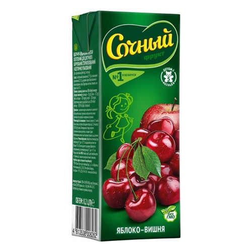 Сочный фрукт нектар яблоко-вишня сочный 0,2 л (4813538006262)