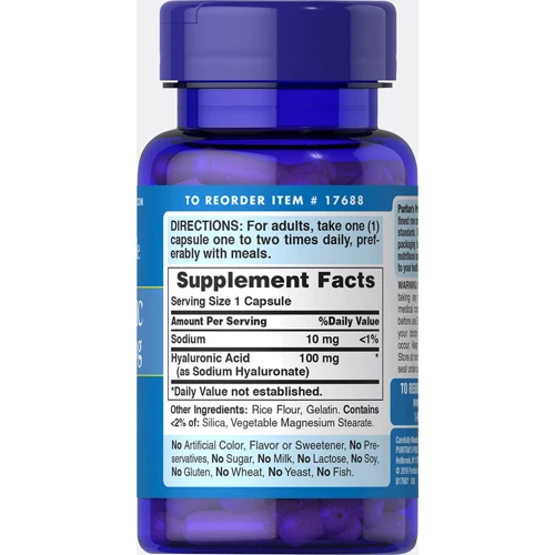 Puritan's Pride Hyaluronic Acid 100 mg 60 caps: Тип Гиалуроновая кислота