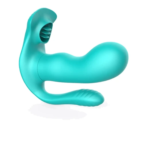 Вибратор с анальным и клиторальным стимулятором BOSS of TOYS Tongue Triple Stimulator Тurquoise (BS561001-5)