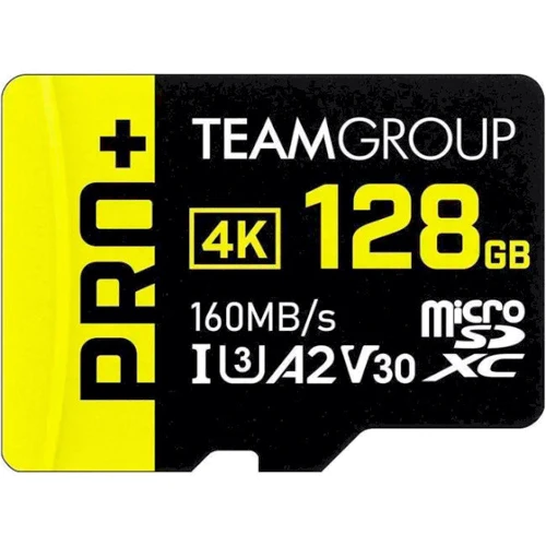 Карта памяти Team 128GB microSDXC UHS-I U3 A2 V30 PRO+ + adapter (TPPMSDX128GIA2V3003): Тип карты MicroSDXC