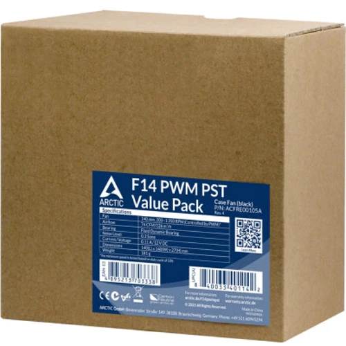 Кулер Arctic F14 PWM PST 5-Pack (ACFRE00105A): Уровень шума, dB 25.1