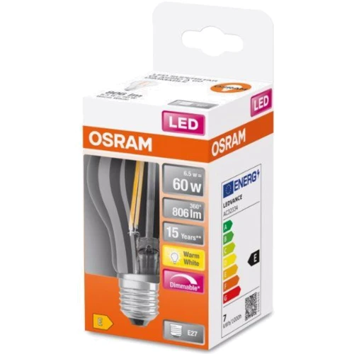 Лампа светодиодная Osram LED A60 7W (806Lm) 2700K E27 филаментная