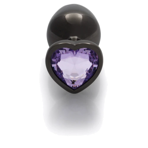 Металлическая анальная пробка Ouch! Heart Gem Gunmetal - Amethyst Purple, М