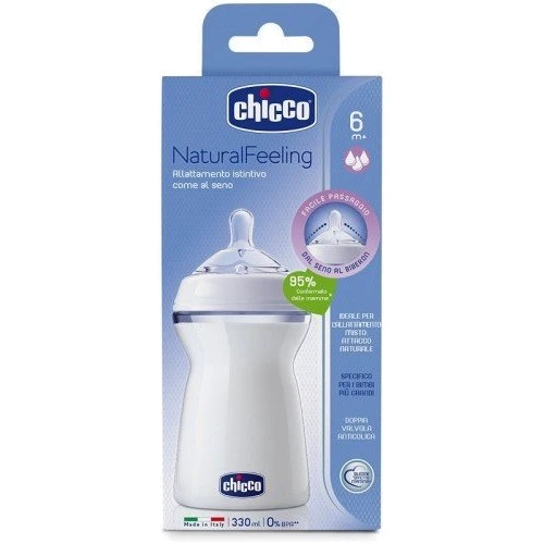 Пляшка пластикова Chicco Natural Feeling 330мл. соска силіконова 6+ швидкий потік (80737.00.50): Матеріал пластик