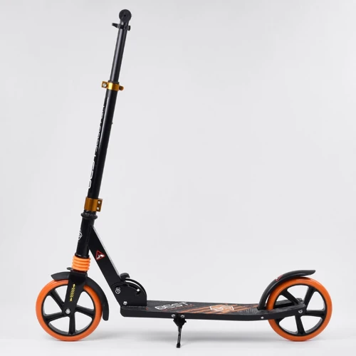 Самокат двухколесный Best Scooter с PU колесами и 1 передний амортизатором Black/Orange (99652): Конструкция рамы складная