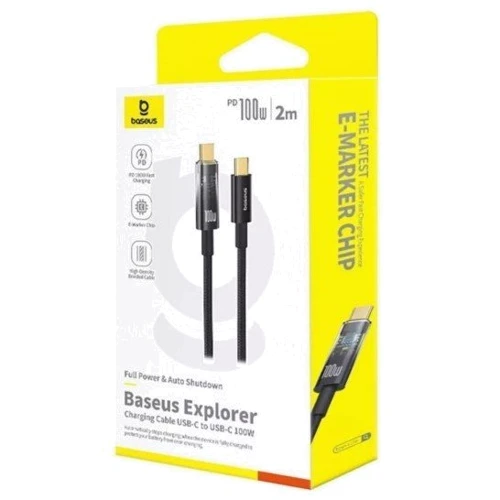 Кабель Baseus Cable USB-C to USB-C Explorer Series Auto Power-Off 100W 2m Black (P10319704111-00) фото 4