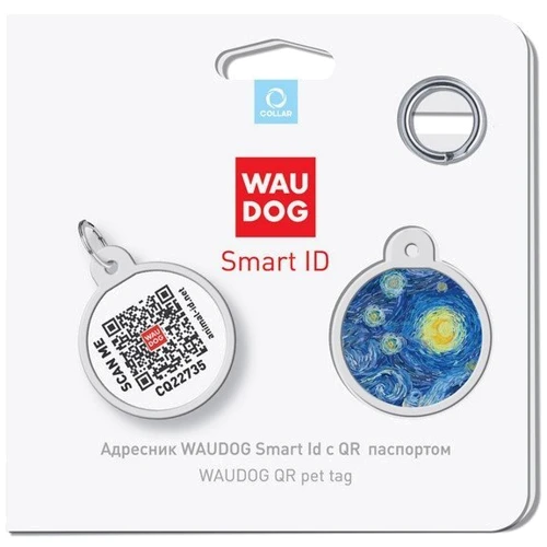 Адресник металлический WAUDOG Smart ID c QR паспортом рисунок Водяные лилии 25 мм (0625-0201): Цвет белый