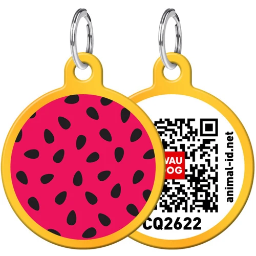 Адреснік WAUDOG Smart ID з QR-паспортом, малюнок "Кавун", коло, 30 мм, золото (0630-0049-17)