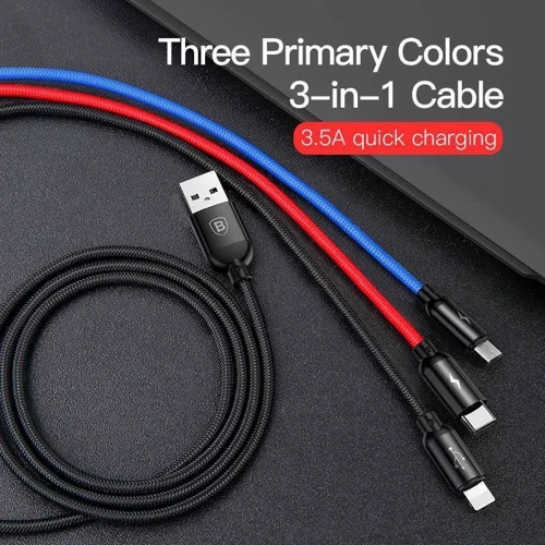 Кабель Baseus USB Cable to Lightning/microUSB/USB-C Three Primary Colors 30сm Black (CAMLT-ASY01) фото 12