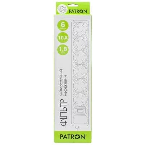 Сетевой фильтр Patron 1.8m SP-1062W (EXT-PN-SP-1062W): Количество розеток, шт 6