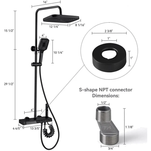 Душевая система Lefton Thermostatic Shower System with 5 Water Modes and Temperature Display Screen-SST2206 Matt Black фото 13