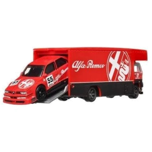 Коллекционная модель машинки Hot Wheels Car culture Alfa Romeo 155 V6 и транспортер Fleet Flyer (FLF56/HKF42)