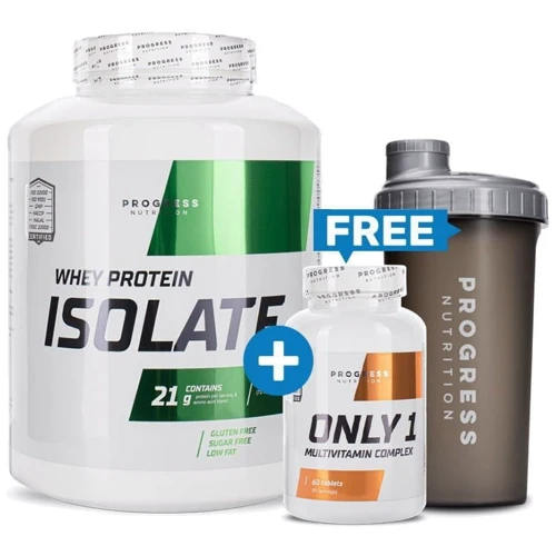 Протеїн Progress Nutrition Whey Protein Isolate, 1.8 кг + Only 1, 60 капсул та Шейкер, 700 мл У ПОДАРУНОК