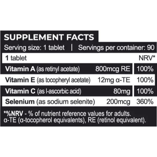 Progress Nutrition Selenium 200 mcg + Vitamins A,C,E Селен + Вітамін А,С,Е 90 таблеток: Форма випуску Таблетки