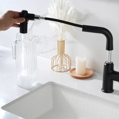 Смеситель для раковины Lefton Single-Hole Waterfall & Pull-Out Liftable Bathroom Faucet-BF2209 Matt Black фото 9