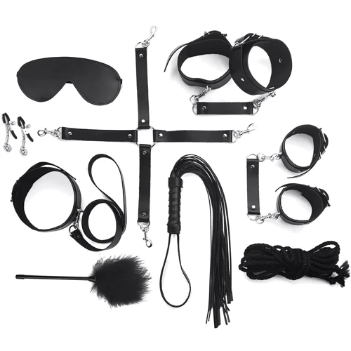 Набор Art of Sex - BDSM Set Leather, 10 предметов, натуральная кожа, черный