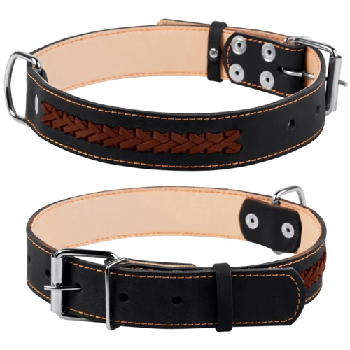 Ошейник Collar для собак двойной с вплетенной косой 3.5x48-63 см черный: Цвет черный