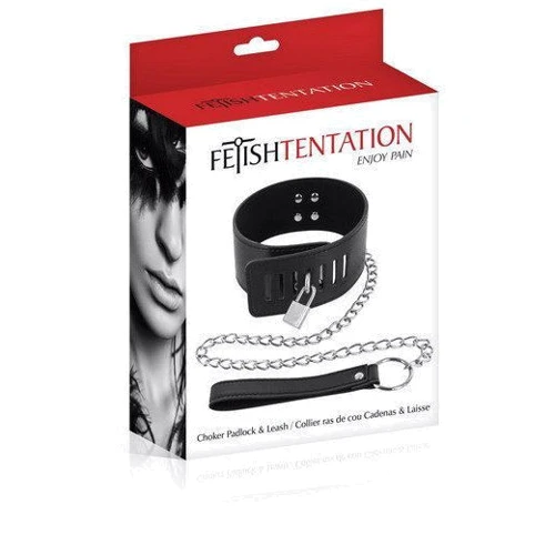 Ошейник с поводком Fetish Tentation Padlock and Leash (мятая упаковка)