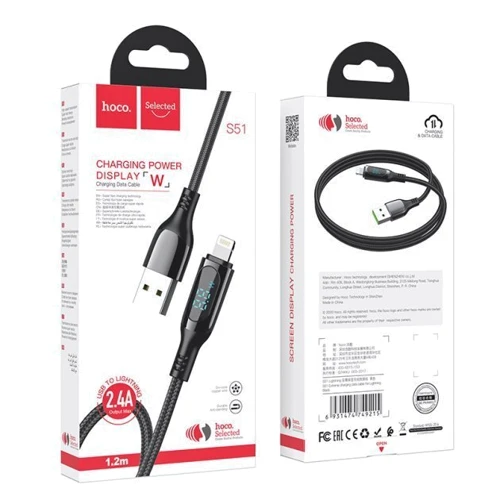 Кабель Hoco USB Cable to Lightning S51 Extreme 2.4A 1.2m Black фото 5