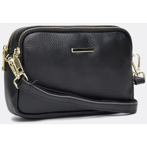 Жіноча сумка крос боді Borsa Leather чорна (K11906-black): Фактура матова, Зерниста