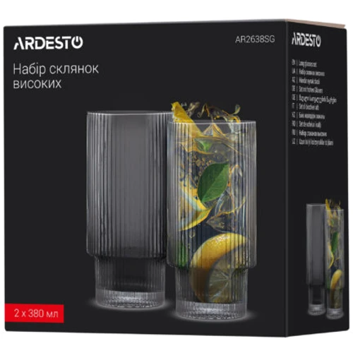 Набір склянок Ardesto Graphite високих 380 мл 2 шт (AR2638SG): Обсяг склянки мл 380