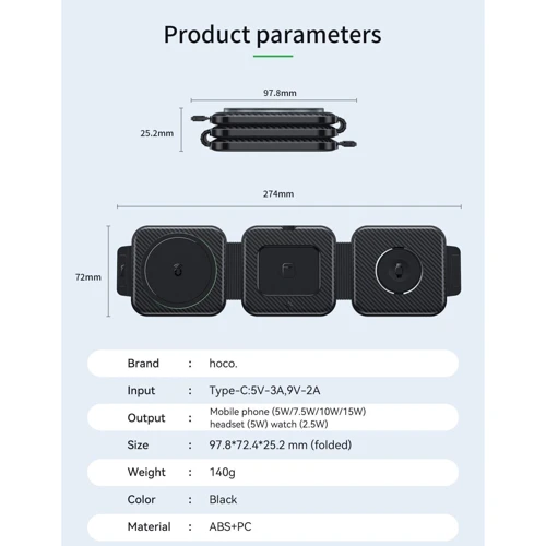 Зарядное устройство Hoco Wireless Charger CQ4 Unique 3in1 Folding Black for iPhone 16 I 15 I 14 I 13 I 12 series, Apple Watch and Apple AirPods фото 16