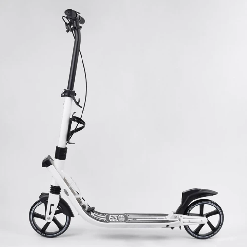 Самокат двоколісний Best Scooter PU колеса, 2 амортизатора, затиск керма, ручне гальмо Black / White (99643) фото 7