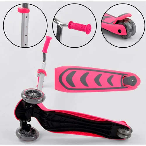 Самокат триколісний Best Scooter складаний алюмінієвий кермо, 4 колеса PU зі світлом Pink (102317): Максимальне допустиме навантаження, кг 60