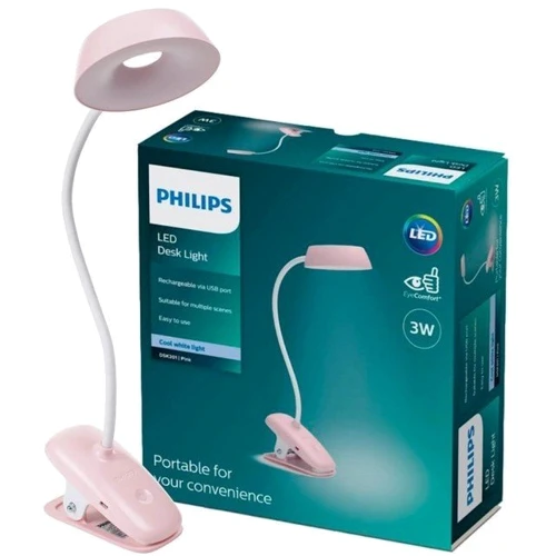 Лампа настольная Philips LED Reading Desk lamp Donutclip 3W, 4000K, 1200mAh (Lithium battery), розовый: Тип Настольные лампы