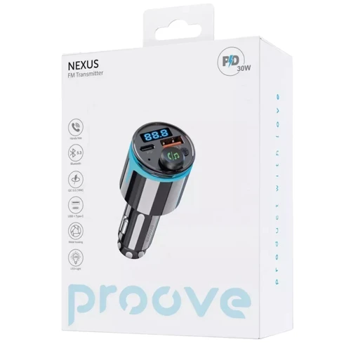Зарядное устройство Proove Car Charger USB+USB-C FM Launcher Nexus PD+QC3.0 30W Black (FMNX30110001): Тип автомобильное