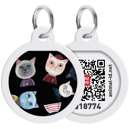 Адресник металевий WAUDOG Smart ID з QR паспортом малюнок Коти 25 мм (0625-0216